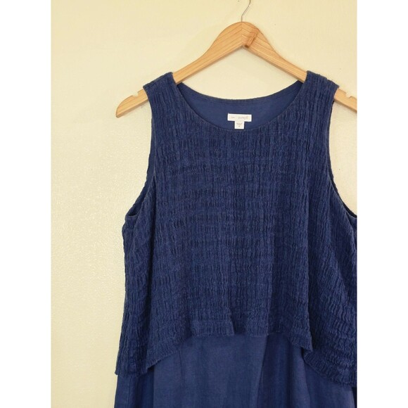 J. Jill pureJill Linen Blue Maxi Layered Dress Womens Size Medium Batik Overlay - Picture 4 of 11
